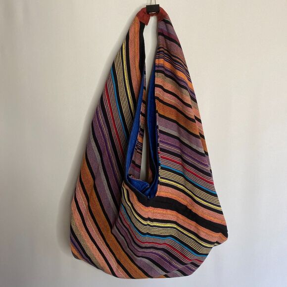 Bohemian Hippie Bag Multicolored Striped Fully Lined Large Shoulder Bag - Picture 3 of 6